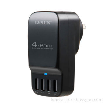 4-port USB charger with 4 independent USB output ports can charge 2 iPhone and 2 iPad simultaneously